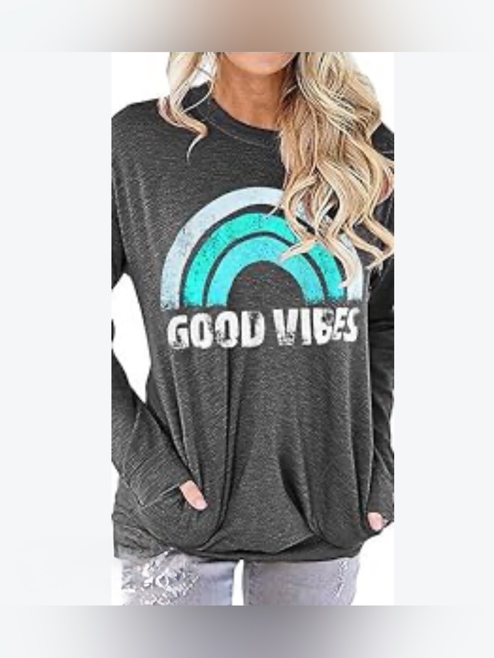 Good Vibes Charcoal Graphic Long Sleeve Sweatshirt